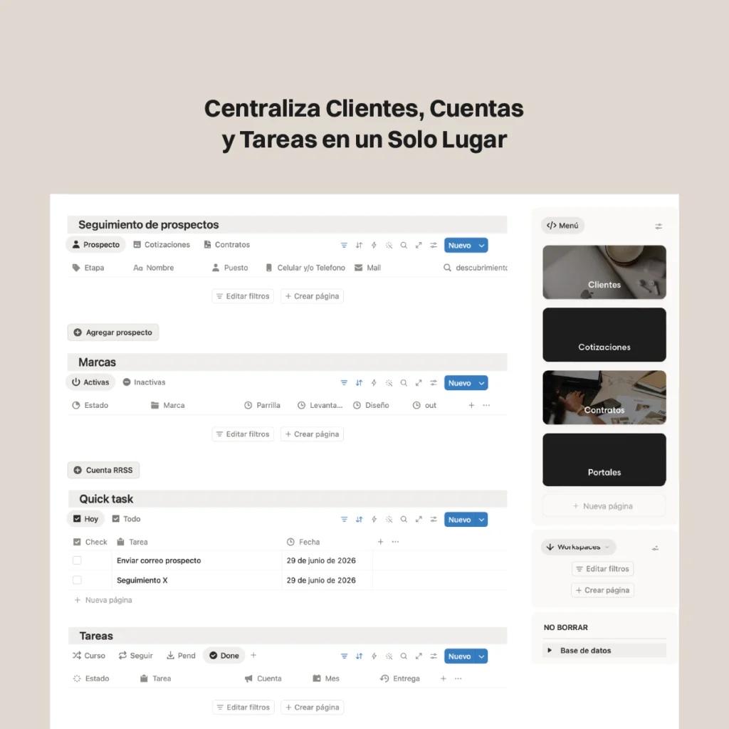 Vista de la gestión de clientes y seguimiento de prospectos en Account Management