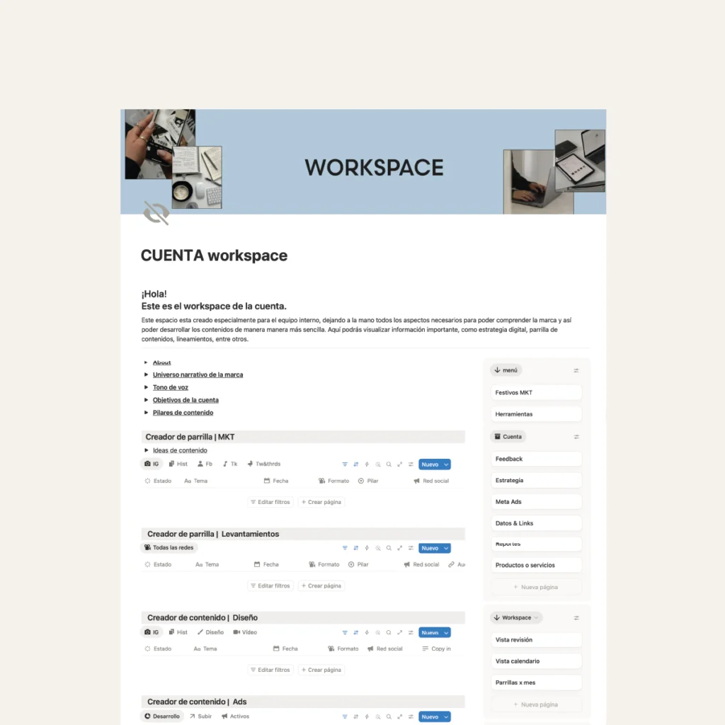 Vista del portal del cliente y workspace dedicado por marca