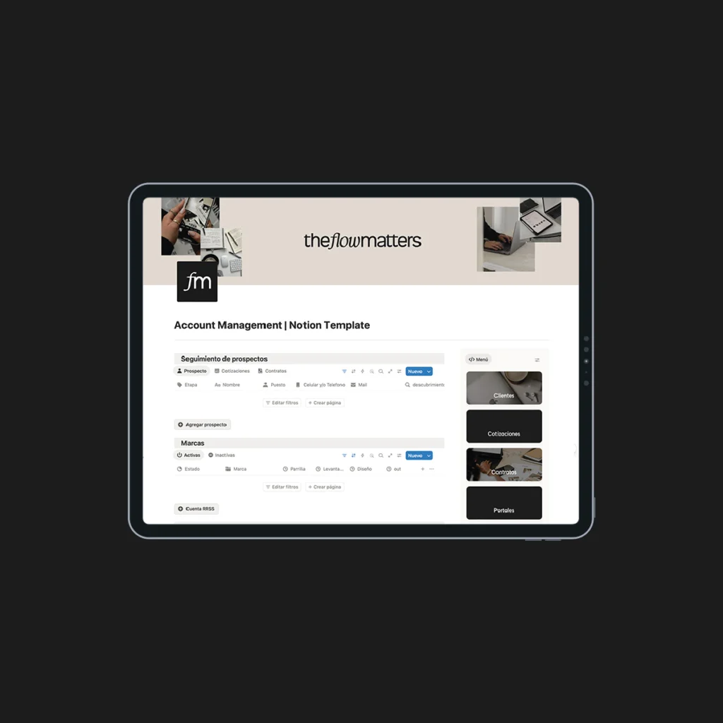 Account Management, plantilla de Notion para freelancers con seguimiento de prospectos, marcas y cuentas